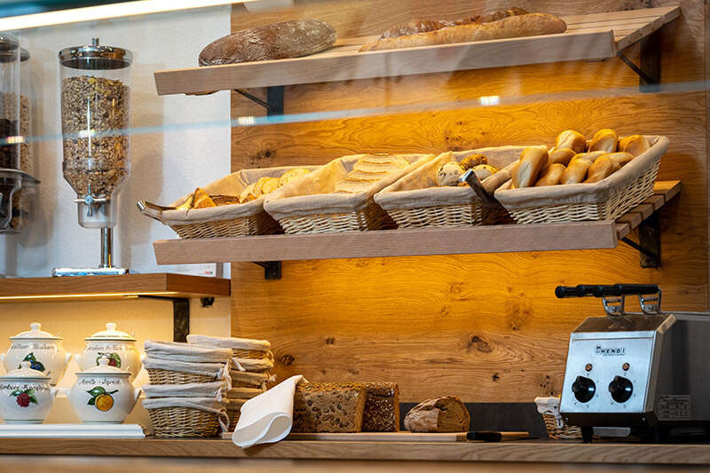 Bread corner at the breakfast buffet in the Hotel Schlossberg